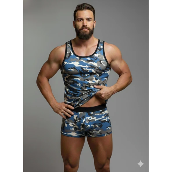 Erkek Kamuflaj Tank Top Boxer İç Çamaşır Takımı ürün görseli 1