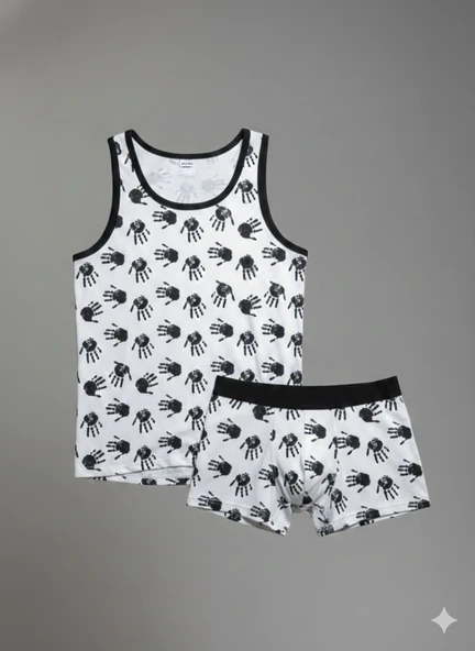 Erkek Desenli Tank Top Boxer Takım - Resim 4