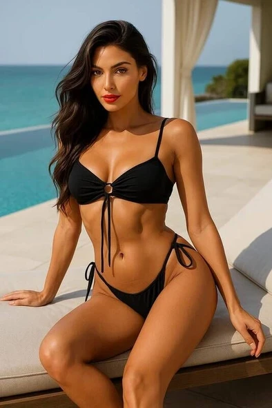 Siyah Bağcıklı Bikini Takımı V5100 ürün görseli 1