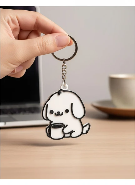 Kahve İçen Köpek Figürlü Anahtarlık ürün görseli 1