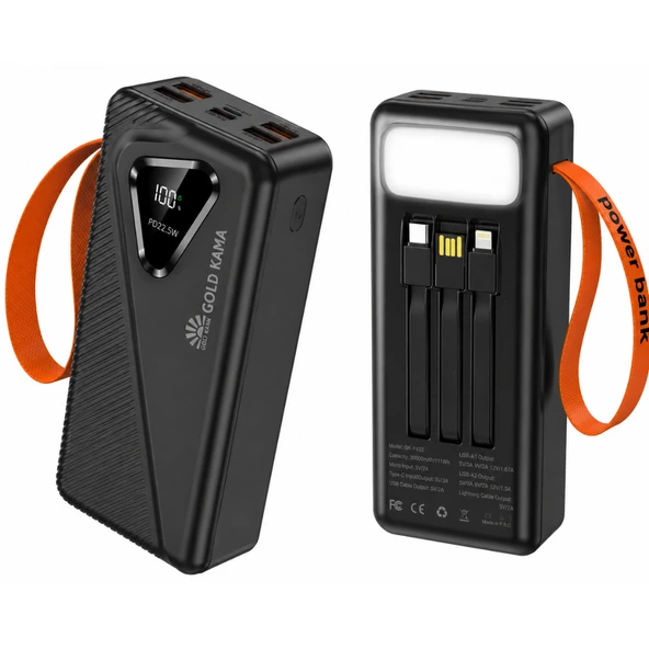 GK-Y433 30000 mAh Powerbank 22.5W Hızlı Şarj Dijital Ekranlı LED Işıklı Dahili Kablolu Taşınabilir Şarj Cihazı ürün görseli 1