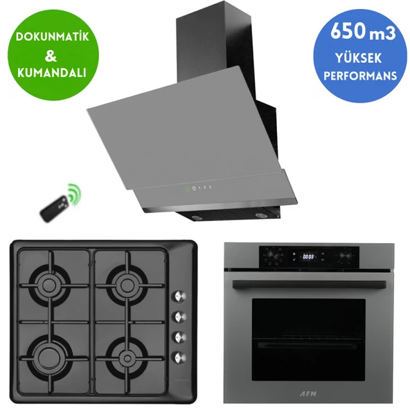 Eminçelik ve AFM TECH Marka/ Nile Antrasit-Gri  Ankastre Set (31 222  Siyah Emaye +FM7710 + FM3409) ürün görseli 1