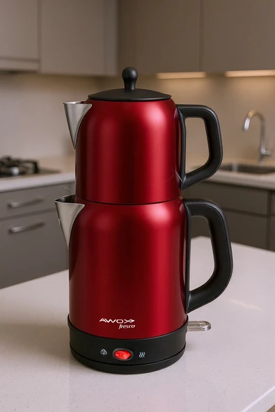 Awox Fresco 2si 1 Arada Paslanmaz Çelik Çay Makinesi & Su Isıtıcı Kettle Kırmızı ürün görseli 1