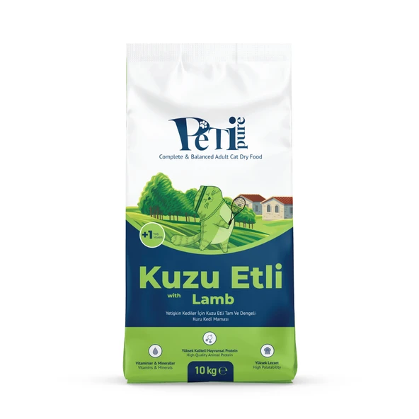 Petipure Kuzu Etli Kuru Yetişkin Kedi Maması 10 Kg - Besleyici Vitamin İlaveli Tam ve Dengeli Mama ürün görseli 1