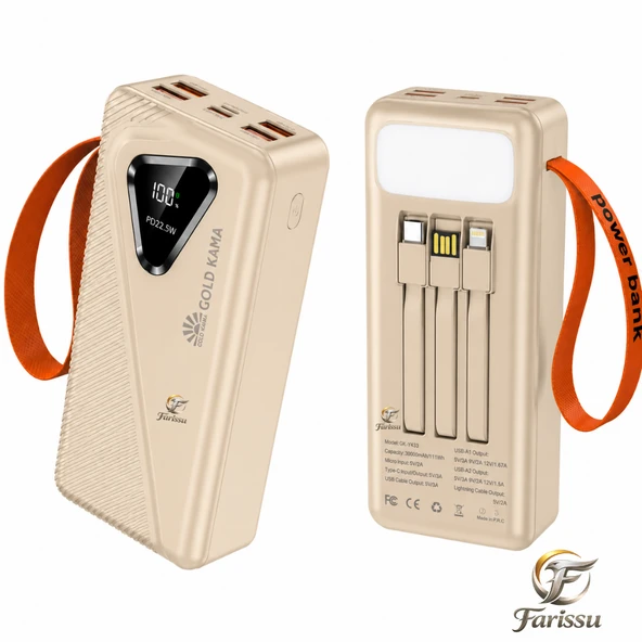 GK-Y433 30000 mAh Powerbank 22.5W Hızlı Şarj Dijital Ekranlı LED Işıklı Dahili Kablolu Taşınabilir Şarj Cihazı ürün görseli 1