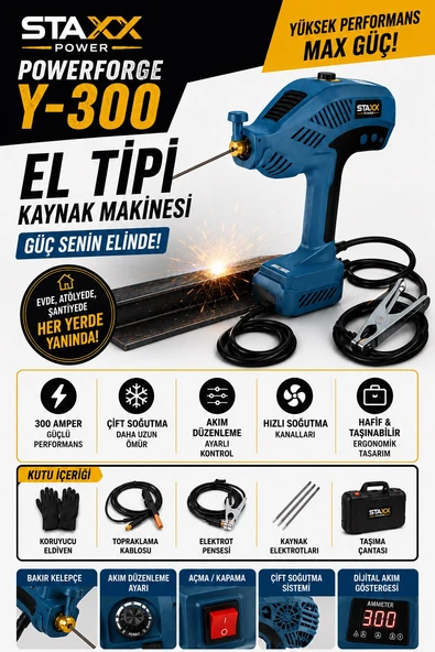 Y-300 El Tipi Kaynak Makinesi 300 Amper Çift Soğutma Dijital Akım Ayarlı Taşınabilir Kaynak Seti ürün görseli 1