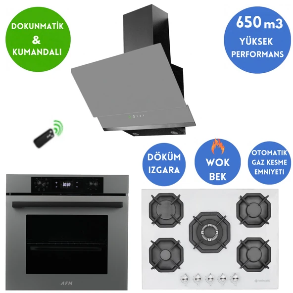 Eminçelik ve AFM TECH Marka/ CVR  1'WOK Antrasit-Gri Ankastre Set ( 22 386  Beyaz + FM7710 +FM3409) ürün görseli 1