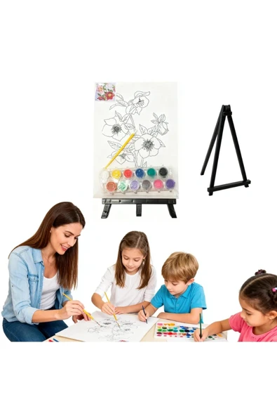 Çizimli Pres Tuval Seti 24 x 32 cm (Akrilik Boya + Fırça + Palet) ürün görseli 1