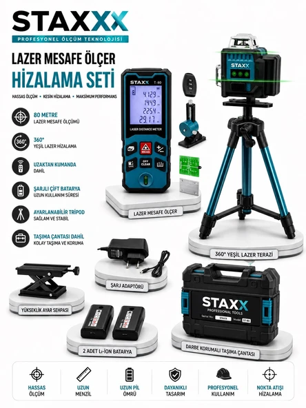 Lazer Mesafe Ölçer ve 360° Yeşil Lazer Terazi Seti 80 Metre Tripodlu Profesyonel Ölçüm Kiti ürün görseli 1