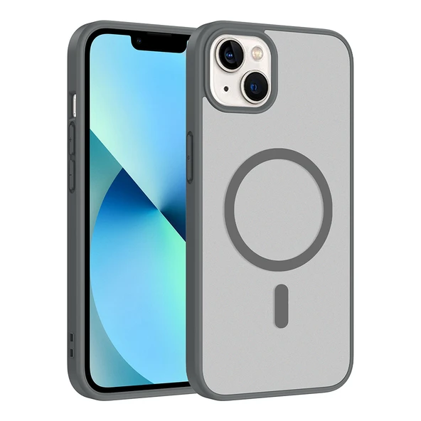 ZenithWorks iPhone 14 Kılıf M-safe Şarj Özellikli ZNTH Babet Kapak - Gri ürün görseli 1