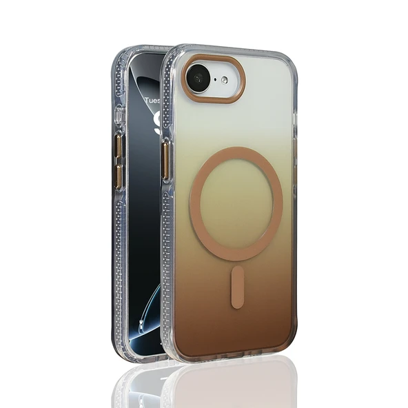 ZenithWorks iPhone 17E Kılıf M-safe Şarj Özellikli Transparan Renk Geçişli ZNTH Toros Kapak - Gold ürün görseli 1