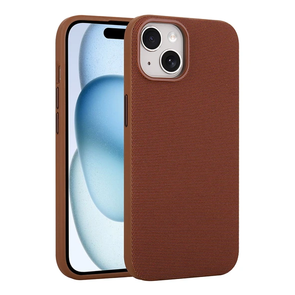 ZenithWorks iPhone 15 Kılıf M-Safe Şarj Özellikli Kumaş Tasarımlı ZNTH Miami Sert PC Kapak - Kahverengi ürün görseli 1