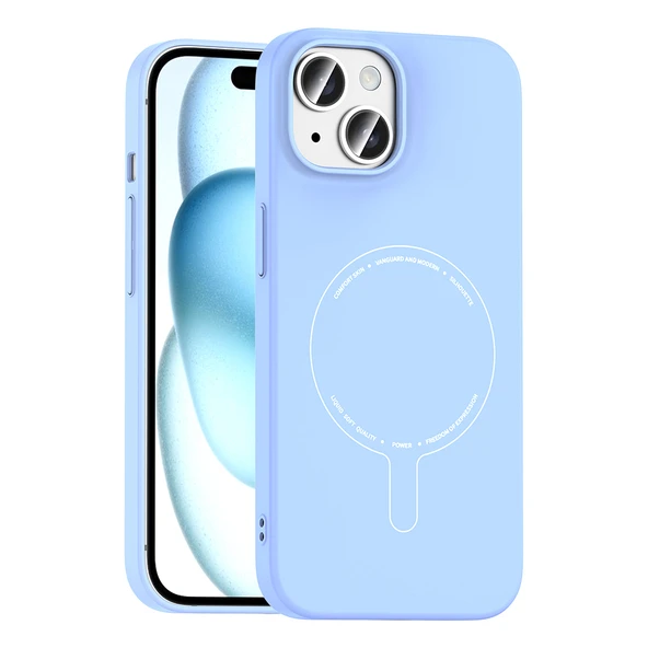 ZenithWorks iPhone 15 Kılıf M-Safe Şarj Özellikli Kamera Korumalı ZNTH Elio Sert PC Kapak - Açık Mavi ürün görseli 1