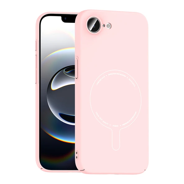 ZenithWorks iPhone 16E Kılıf M-Safe Şarj Özellikli Kamera Korumalı ZNTH Elio Sert PC Kapak - Açık Pembe ürün görseli 1