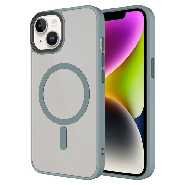 ZenithWorks iPhone 15 Kılıf Mat Arka Yüzey Wireless Şarj Özellikli ZNTH Flet M-safe Kapak - Titanyum ürün görseli 1