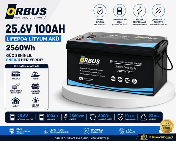 ORBUS 25,6V VOLT 100 A hAMPER LIFEPO4 LİTYUM AKÜ EBATLAR: 522x238x218mm ürün görseli 1