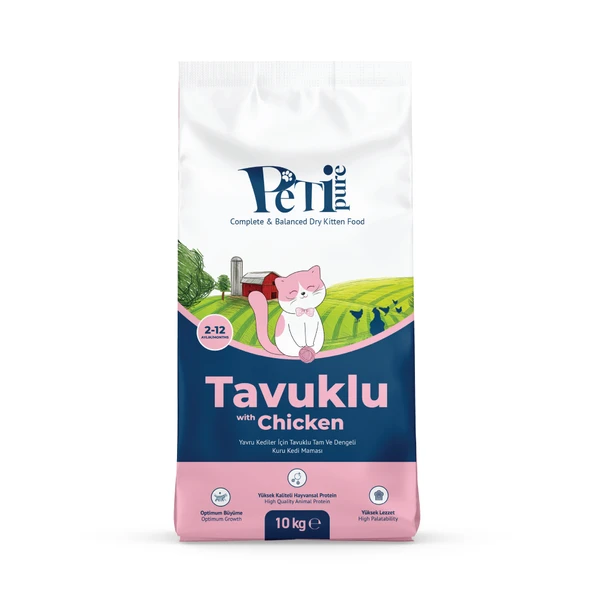 Petipure Tavuklu Kuru Yavru Kedi Maması 10 Kg - Besleyici Vitamin İlaveli Tam ve Dengeli Mama ürün görseli 1