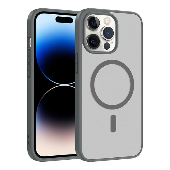 ZenithWorks iPhone 14 Pro Max Kılıf M-safe Şarj Özellikli ZNTH Babet Kapak - Gri ürün görseli 1