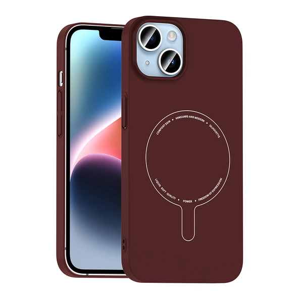 ZenithWorks iPhone 13 Kılıf M-Safe Şarj Özellikli Kamera Korumalı ZNTH Elio Sert PC Kapak - Bordo ürün görseli 1