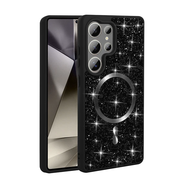 ZenithWorks Galaxy S26 Ultra Kılıf Pırlanta Tasarımlı M-safe Şarj Özellikli ZNTH Mozaik Silikon Kapak - Siyah ürün görseli 1
