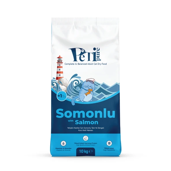 Petipure Somonlu Kuru Yetişkin Kedi Maması 10 Kg - Besleyici Vitamin İlaveli Tam ve Dengeli Mama ürün görseli 1
