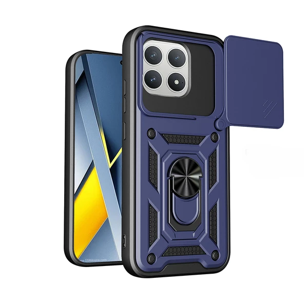 ZenithWorks Poco F8 Pro Kılıf Magnetik Standlı Kamera Korumalı ZNTH Sürgülü Vega Kapak - Mavi ürün görseli 1