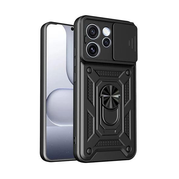 ZenithWorks Reno 15 Pro Kılıf Magnetik Standlı Kamera Korumalı ZNTH Sürgülü Vega Kapak - Siyah ürün görseli 1