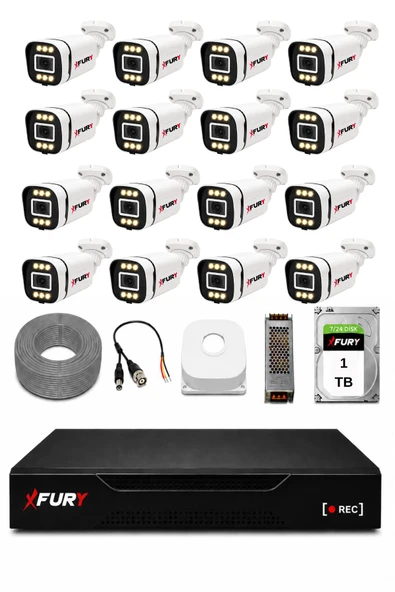 FURY 16 Kameralı 5MP Lens 1080P 6 Warm LED Renkli Gece Görüşlü Güvenlik Kamera Sistemi 1TB 1606 ürün görseli 1