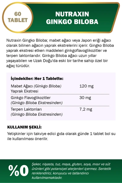 Nutraxin Ginkgo Biloba 60 Tablet - Resim 2