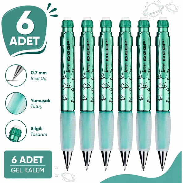 Versatil Kalem Deep 0.7 mm Met Yesil Gezegen 6'lı Paket ürün görseli 1