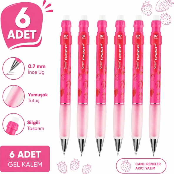Deep Versatil Kalem 0.7 mm Fosforlu Pembe Çilek 6'lı Paket ürün görseli 1