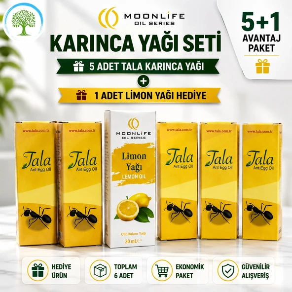 ÇareBurada Tala Karınca Yağı 5 Adet 20 ml + Moonlife Limon Yağı Hediye ürün görseli 1