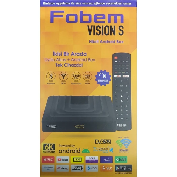 fobem Hibrit Android Tv Box, 4gb Ram, 32GB Hdd, 1.5ghz, Ses Komutlu, Fobem Vısıon S ürün görseli 1