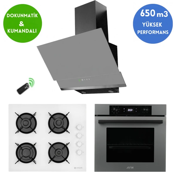 Eminçelik ve AFM TECH Marka /OX  Antrasit-Gri Dijital Ankastre Set (12 226 Beyaz + FM7710 + FM3409) ürün görseli 1
