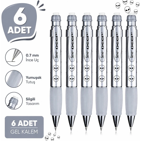 Versatil Kalem Deep 0.7 mm Metalik Gri Uzaylı 6'lı Paket ürün görseli 1