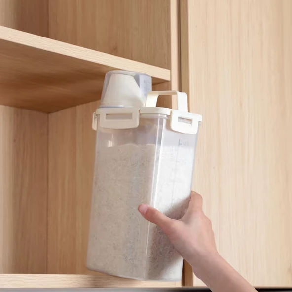 Ölçü Kabı Kapaklı Bakliyat Saklama Kabı - Kulplu Tasarım - 1800 ml ürün görseli 1