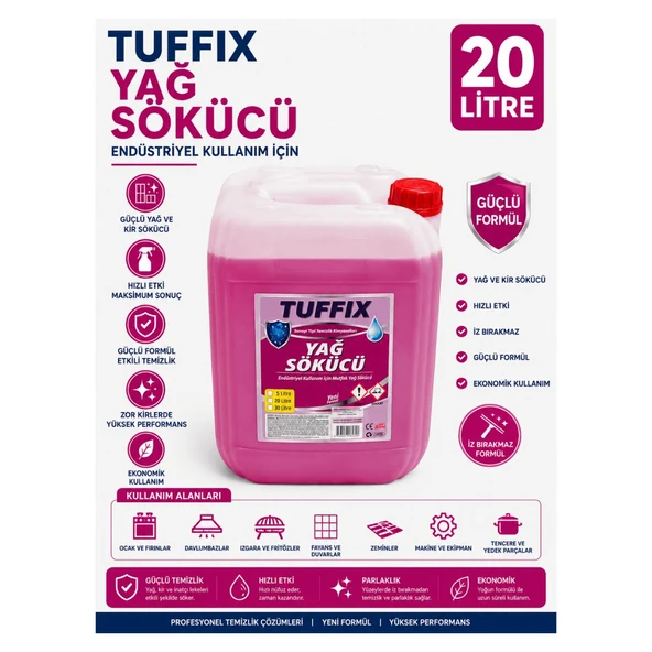 Tuffix 20 Litre Endüstriyel Yağ Sökücü - Güçlü Formül Sanayi Tipi Yağ ve Kir Temizleyici ürün görseli 1