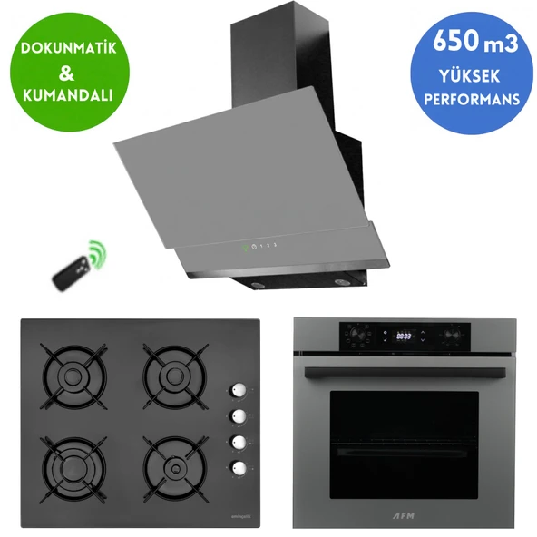 Eminçelik ve AFM TECH Marka /LU  Antrasit-Gri Dijital Ankastre Set (12 225 Siyah + FM7710 + FM3409) ürün görseli 1