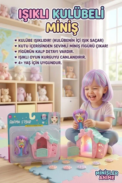 Minişler Anime 4 Parça Işıklı Toplu Köpek Kulübeli Yukina Anime Kızlı Oyuncak Figür Seti ürün görseli 1