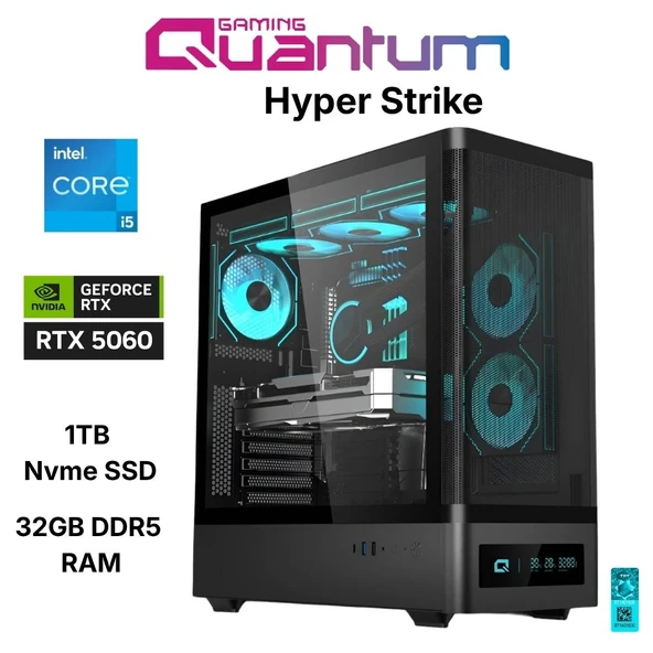 Quantum Gaming Hyper Strike i5-14400F 32GB DDR5 1TB NVMe RTX5060 8GB Masaüstü Oyun Bilgisayarı ürün görseli 1