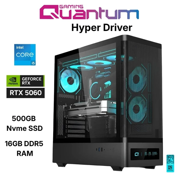 Quantum Gaming Hyper Driver i5-14400F 16GB DDR5 500GB NVMe RTX5060 8GB Masaüstü Oyuncu Bilgisayarı ürün görseli 1