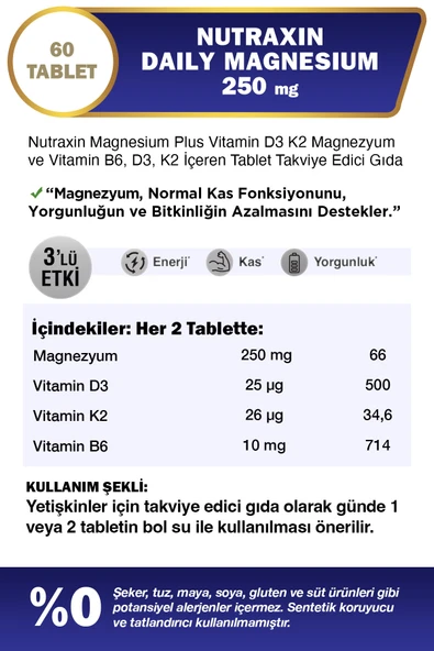 Nutraxin Magnesium Daily 60 Tablet ürün görseli 1