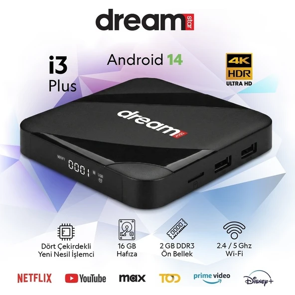 Dreamstar I3 Plus Android Tv Box Android 14 Sesli Komut 6k Ultra Hd HDMI Kablo Hediye ürün görseli 1