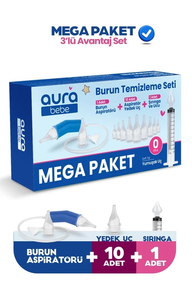 MEGA PAKET Bebek Burun Temizleme Aspiratörü, 10 Yedek Uç ve Burun Temizleme Şırıngası ürün görseli 1