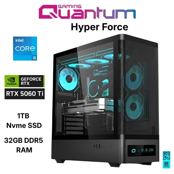 Quantum Gaming Hyper Force i5-14400F 32GB DDR5 1TB NVMe RTX5060Ti 16GB Masaüstü Oyun Bilgisayarı ürün görseli 1