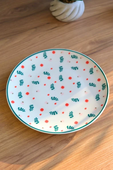 Tabak Evi Porselen Yeşil Çiçekli Pasta Tabağı Yeşil Fileli 20,50cm ürün görseli 1