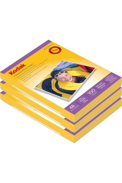 Kodak 230 gram 10x15 Parlak 3'lü Paket 300 Adet Inkjet Fotoğraf Kağıdı ürün görseli 1