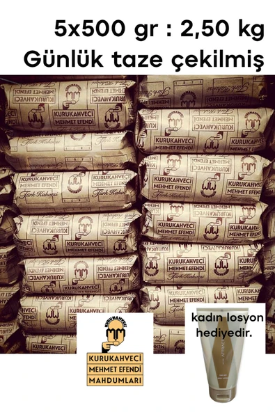 Mehmet Efendi Kurukahveci Mehmet Efendi Mahdumları Türk Kahvesi 500r.*5 Paket (2,5 Kg. Günlük Çekilmiş) Hediyeli ürün görseli 1