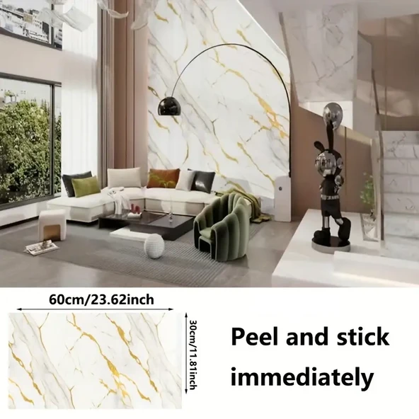 Vinil Beyaz Mermer Desenli Alüminyum Plastik Duvar Sticker ürün görseli 1