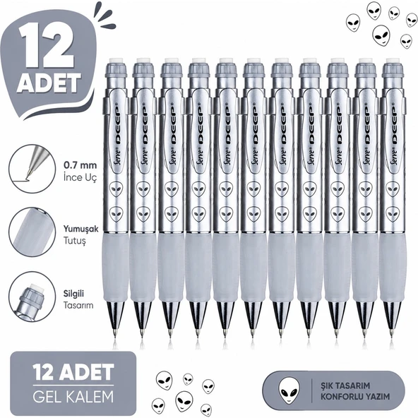 Versatil Kalem Deep 0.7 mm Metalik Gri Uzaylı 12'li Paket ürün görseli 1